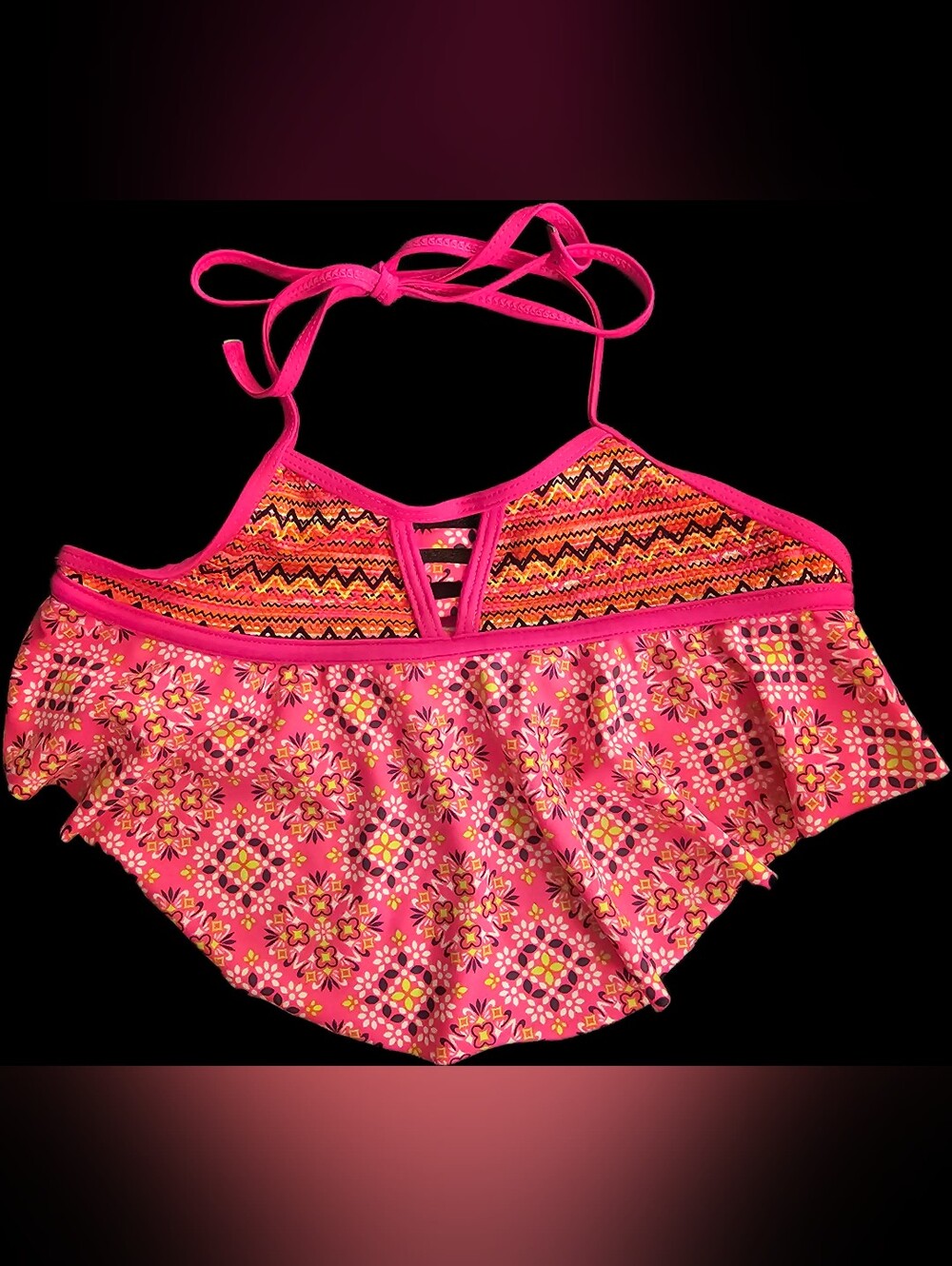 NEW Limited Too Girls Pink Geometric Chevron Handkerchief Tankini Top Size 14/16